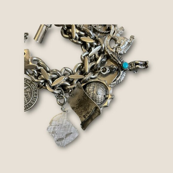 Estate Vintage Charm Bracelet Loaded With Sterling Charms Including Bell Trading - Picture 16 of 16